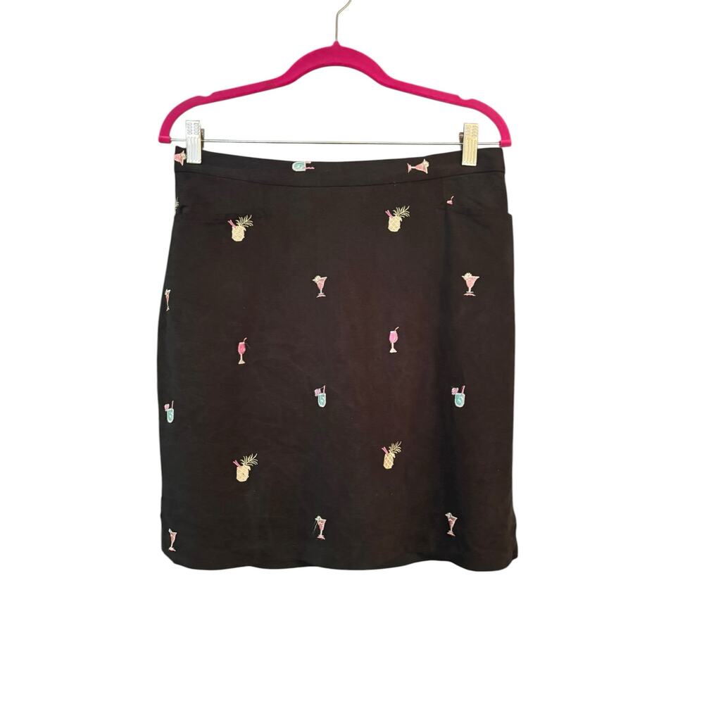 Vintage Bobby Chan 100% Silk Black Skirt 10 Embroidered Cocktails Preppy Resort